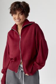 Трикотажний вільний кардиган на блискавці - бордо цвет, ONE SIZE (є розміри)