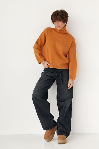 Теплий вільний гольф з розрізами внизу - теракотовий цвет, ONE SIZE (є розміри) | Зображення 2