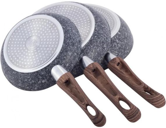 Набір 3 сковороди Kamille Grey Marble 20см, 24см, 28см, індукційні з антипригарним покриттям | Зображення 2