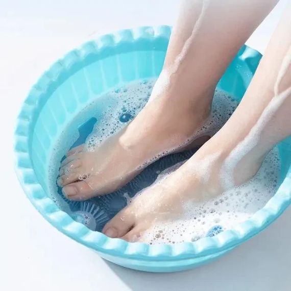 Кругла силіконова щітка - мочалка на присосках на стіну у ванну/душ Massage foot rad масажний протиковзкий килимок для ніг | Зображення 3