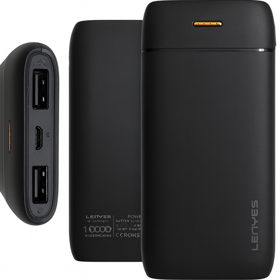 Повербанк LENYES PX167 10000 mAh з LED-індикатором і 2 USB, чорний