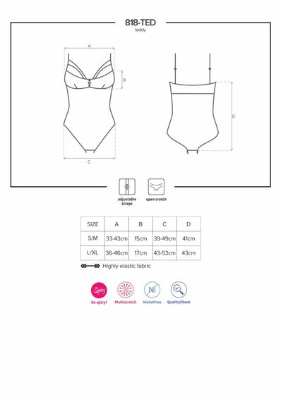 Мереживне боді з доступом Obsessive 818-TED-1 teddy M/L, чорне | Зображення 6