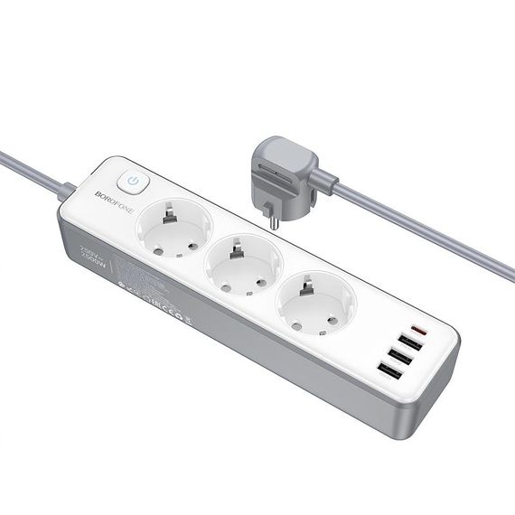 Удлинитель Borofone BAC9 Power PD20W (3USB-A/1C/3xSocket) (2m) White | Зображення 1