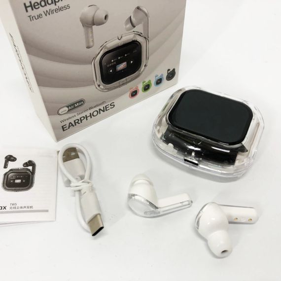 Бездротові вакуумні навушники TWS з дисплеєм LED, вологозахист IPx4 Bluetooth 5.4 з кейсом. Колір: білий | Зображення 4