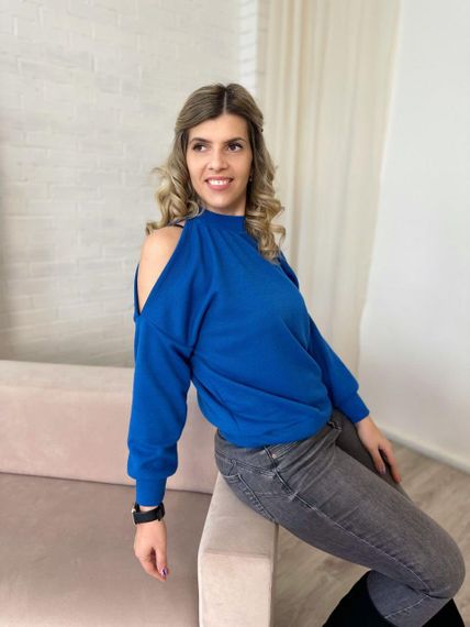 Женская красивая ангоровая кофта с открытыми плечами GF04169 цвет синий, размер 42/44 | Зображення 1