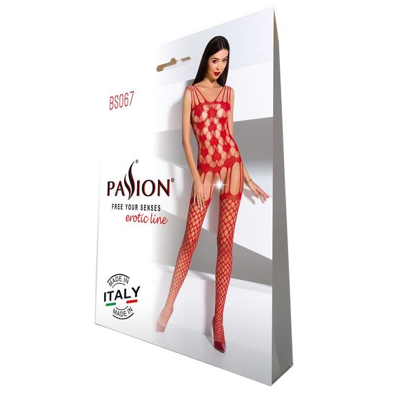 Бодістокінг Passion BS067 red, комбінезон, імітація панчох і топа на бретелях | Зображення 4