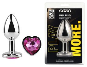 Анальна пробка з кристалом EGZO - Silver Heart Plug Rose size M Sex Aura