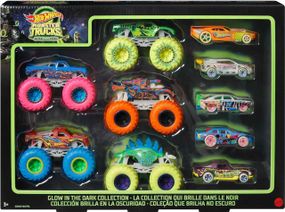Hot Wheels Monster Trucks Glow in the Dark. Набор из 10 светящихся в темноте машинок и монстр-траков Хот Вилс
