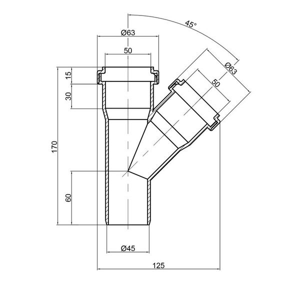Трійник PPR каналізаційний TA Sewage 50, 45° TASTRPP4550 | Зображення 1
