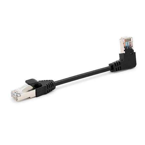 Патч-корд литий FTP, RJ45(прямий/кутовий), екранований, FTP5e 0.125m, patch D=4.9mm AWG28 1x90° CU, чорний, Q200 | Зображення 1