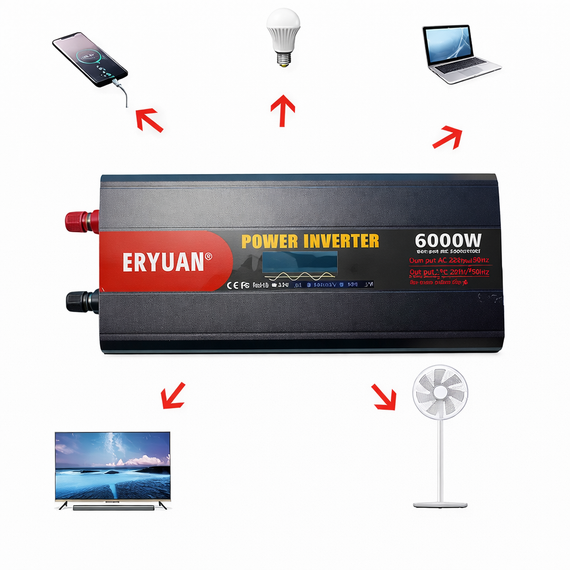 Перетворювач напруги ERYUAN 12-220 В MX-6000 Вт, чиста синусоїда, LCD-дисплей, інвертор від акумулятора | Зображення 1