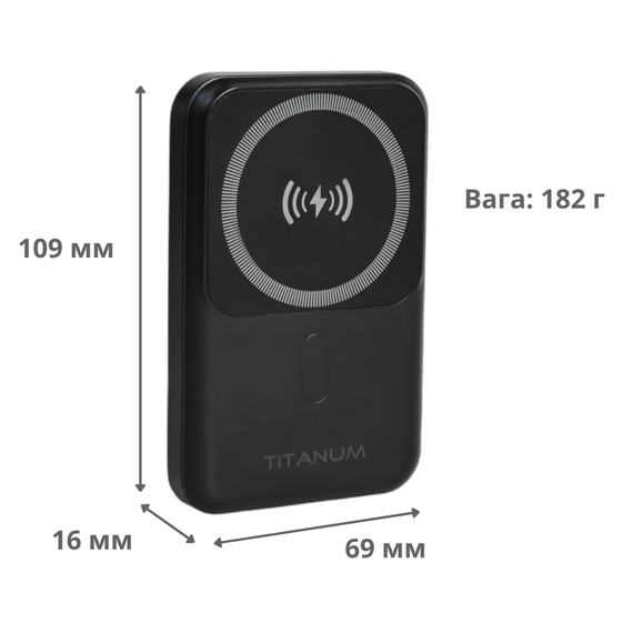 Повербанк з бездротовою зарядкою TITANUM MA02 10000mAh, 22.5W, PD20W, швидка зарядка, чорний | Зображення 4