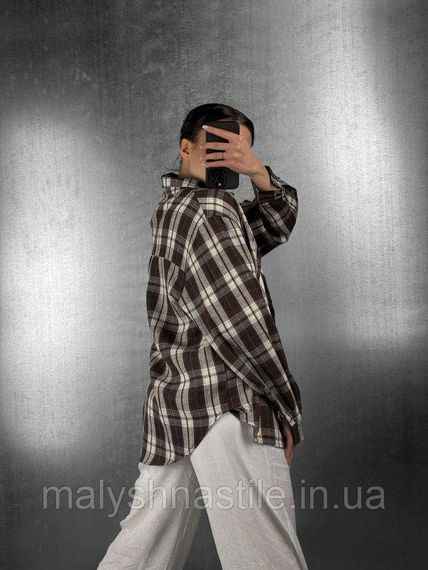 Women's checkered shirt brown/white DL7310 | Зображення 1