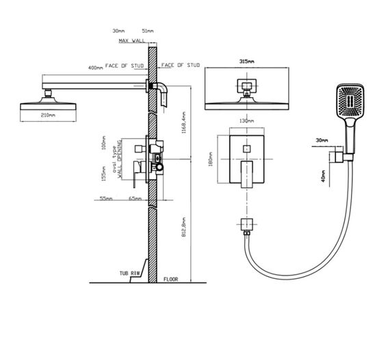 Душова система універсальна Qtap Aquarius Black Matt QTAQA64103NGB | Зображення 1