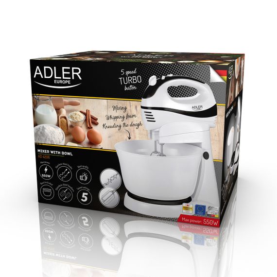 Міксер з чашею Adler AD 4206, кухонний міксер 2 в 1, 550 Вт, 5 швидкостей, Turbo, чаша 3 л | Зображення 9