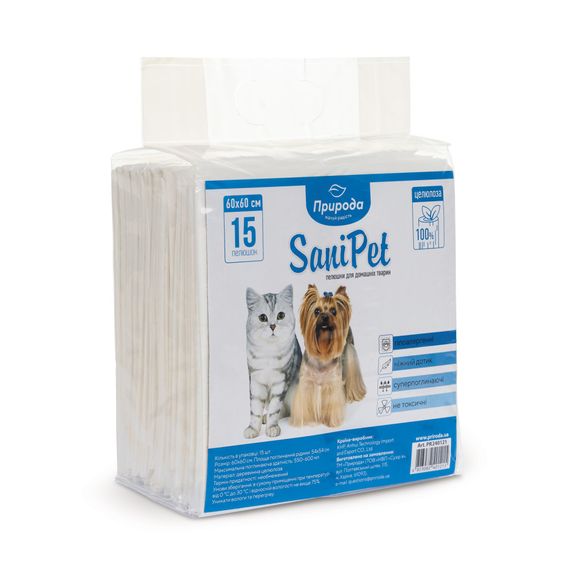 Пелюшки гігієнічні Природа SaniPet для собак з целюлоза 60x60 см/15 шт | Зображення 1