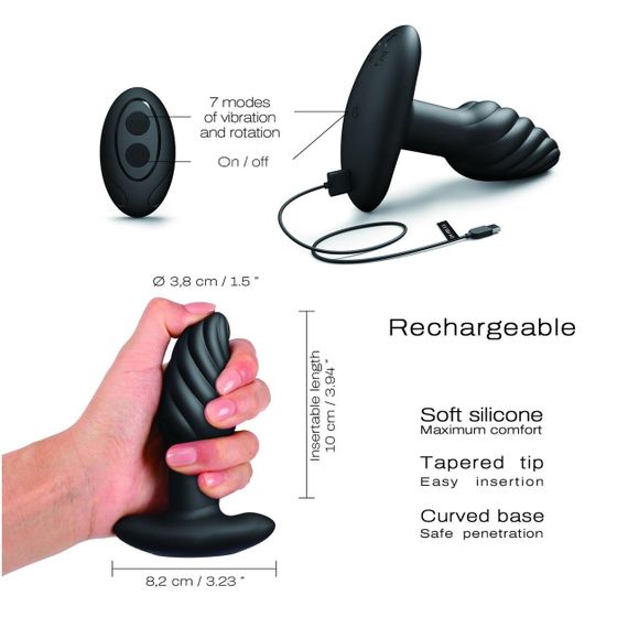 Анальная пробка с вибрацией и жемчужным массажем Dorcel Spin Plug, макс. диам. 3,8 см, пульт ДУ Sex Aura | Зображення 3