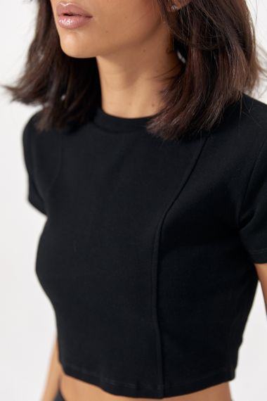 Коротка футболка Massimo Dutti з декоративними швами спереду - чорний цвет, L (є розміри) | Зображення 3