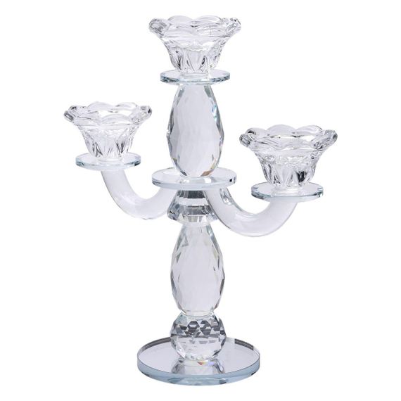 Канделябр на 3 свічки 24×9×25 см свічник настільний декоративний на ніжці прозорий HP-4-65 | Зображення 2