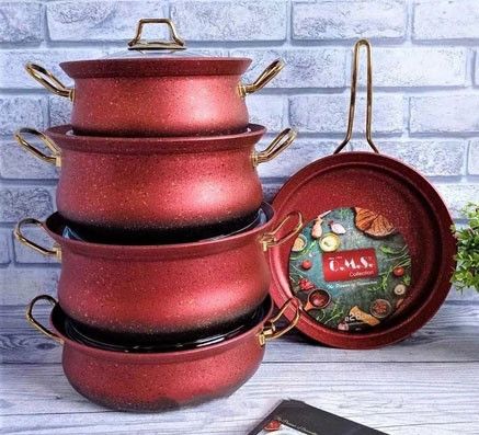 Набір посуду каструль преміум класу O.M.S. Collection 3045 з гранітним покриттям з кришками Червоний (Туреччина) | Зображення 4