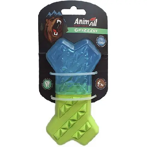 Іграшка для собак AnimAll GrizZzly Охолоджуюча кістка для зубів, синьо-салатова