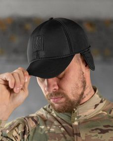 Утепленная бейсболка  black  с ушами герб  ВТ7809