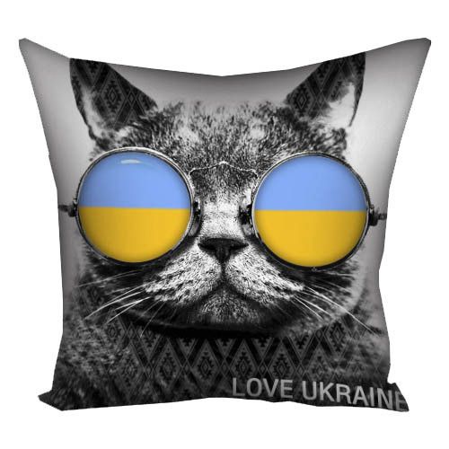 Подушка габардинова з принтом Кіт в окулярах Love Ukraine 30x30 (3P_UKR098)