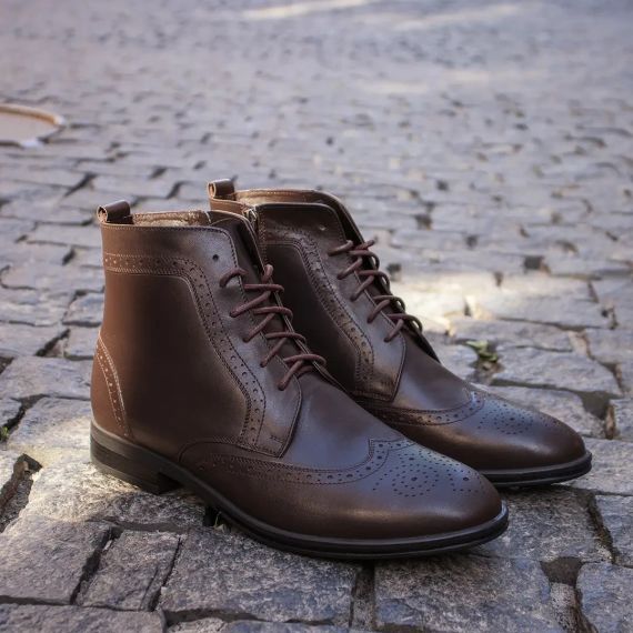 Коричневі зимові броги для чоловіків — 42 розмір стильні черевики | Зображення 3