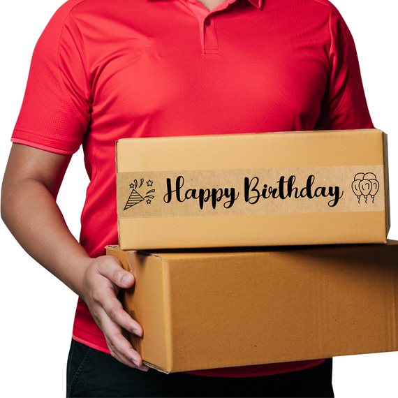 Скотч этикетка крафт "Happy Birthday"​​​, 50х294 мм (100 шт/рулон) с принтом, самоклеющаяся Viskom | Зображення 2