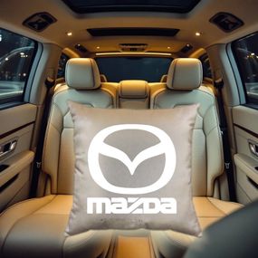 Авто Подушка c вышивкой логотипа марки мазда Mazda бежевый автомобилисту 00186
