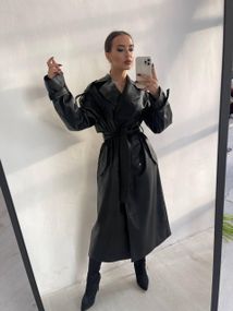 Тренч женский из эко кожи черный XL