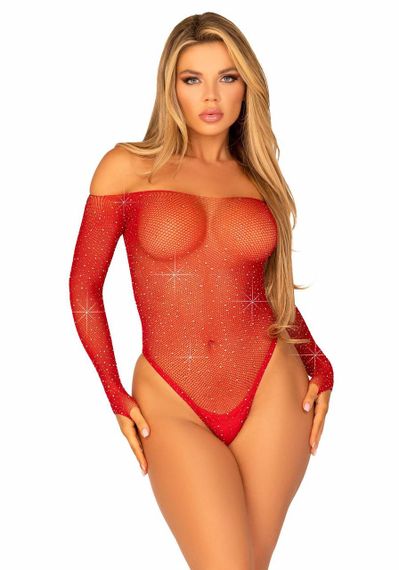 Сітчасте боді зі стразами Leg Avenue Crystalized fishnet bodysuit Red One Size Sex Aura