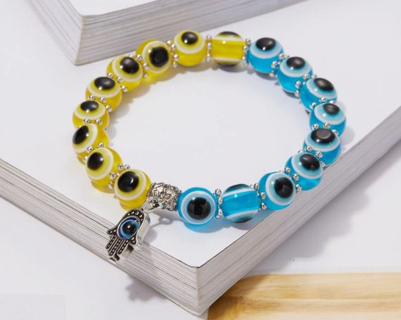 Женский браслет Primolux от сглаза с подвеской Hamsa - Blue/Yellow | Зображення 1