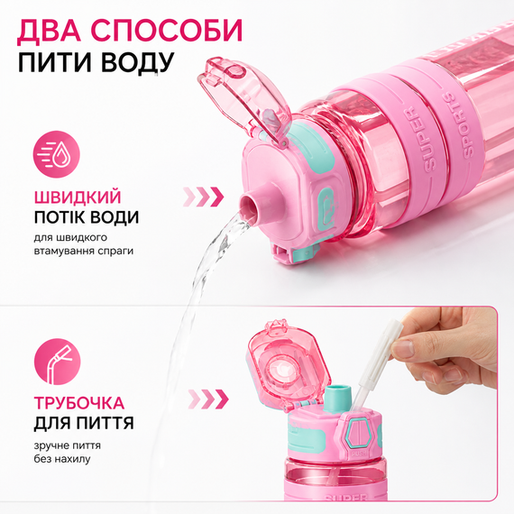 Спортивна пляшка для води KANGZYUAN 500 мл Рожева — Тританова (BPA Free), з клапаном та поїлкою | Зображення 4