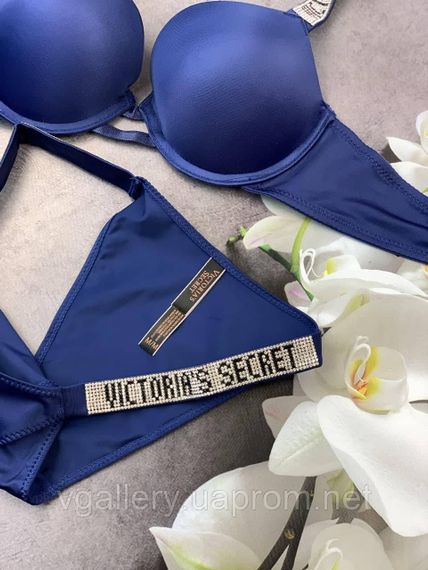 Жіночий комплект спідньої білизни Victoria's Secret зі стразами  синій, 85В | Зображення 1