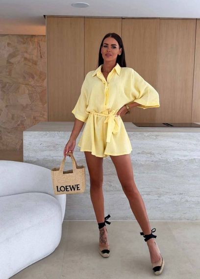 Женский летний легкий комбинезон шортами из муслина цвет желтый, размер 46/48 PP052 | Зображення 1