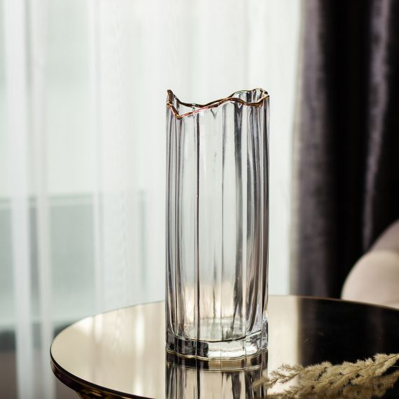Декоративна ваза із прозорого скла із золотим обідком 29,5 см. | Зображення 3