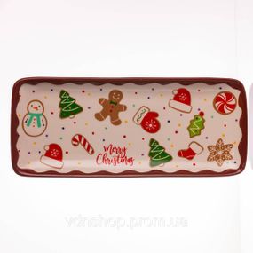 Блюдо сервировочное новогоднее для закусок Merry Christmas 34×14×2 (см) блюдо прямоугольное рождественское из фарфора CR-1-38