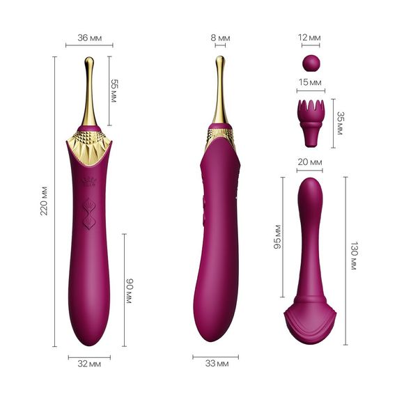 Вагінально-кліторальний вібратор Zalo — Bess Velvet Purple, мультифункціональний із насадками | Зображення 1