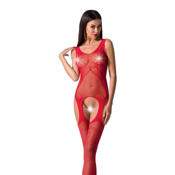 Бодістокінг Passion BS061 red, комбінезон, імітація панчох, S/M/L