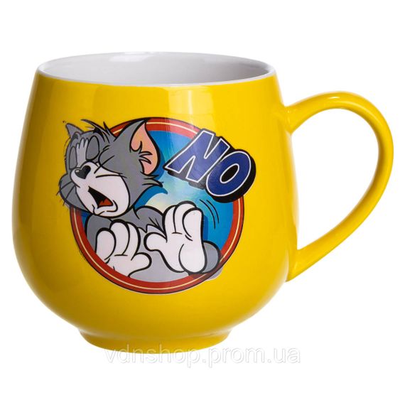 Святкова порцелянова чашка "Веселі Герої" 400 мл, Кружка дитяча із порцеляни на подарунок Жовта FM-13NO | Зображення 1
