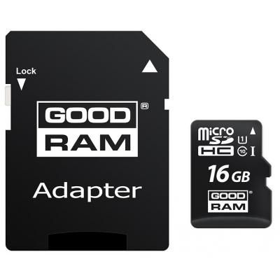 Карта пам'яті GoodRam microSDHC 16GB Class 10 UHS I (M1AA-0160R12) + SD адаптер (M1AA-0160R12)