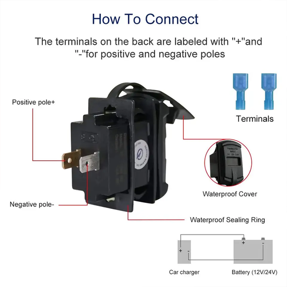Автомобільна врізна швидка зарядка з вольтметром, 12-24 В, QC3, USB і Type-C (DS2013-E-P21) | Зображення 2