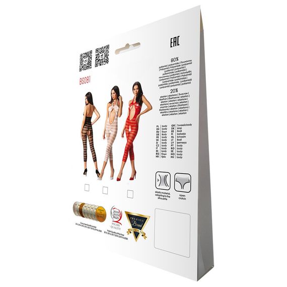 Сітчастий бодістокінг з відкритим животом Passion BS081 white, One size | Зображення 5