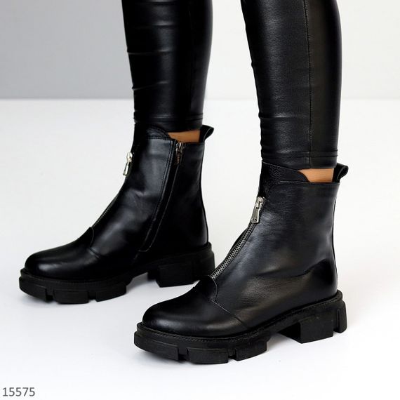 Базові чорні зимові черевики натуральна шкіра на блискавці | Зображення 9