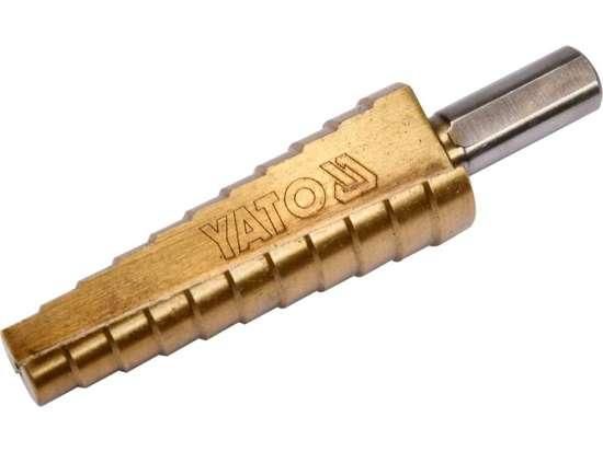 Свердло конічне ступінчасте титанове по металу YATO : HSS 4241, Ø=10-20 мм, L=75/52 мм YT-44745