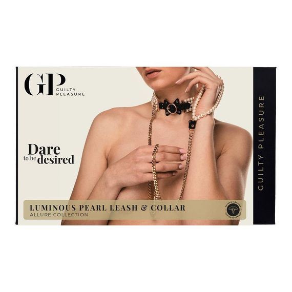 Поводок и ошейник Guilty Pleasure Pearl с жемчугом, черно-золотые Sex Aura | Зображення 1