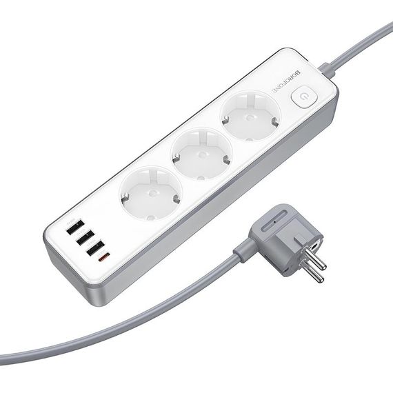 Удлинитель Borofone BAC9 Power PD20W (3USB-A/1C/3xSocket) (2m) White | Зображення 3