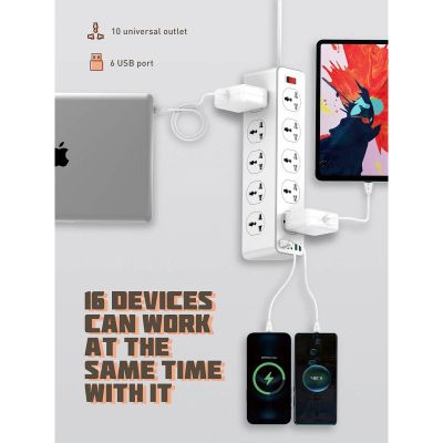 Мережевий фільтр живлення LDNIO SC10610, 5роз + 3USB (SC10610) (SC10610) | Зображення 5