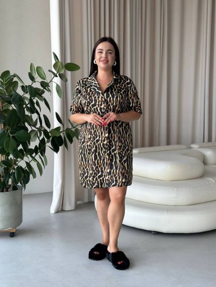 Шовкова леопардова сорочка на ґудзиках для дому PLUS SIZE | Зображення 1